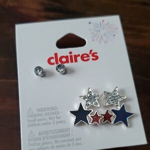 Claire's Star Earrings Set - Red, Blue, Silver